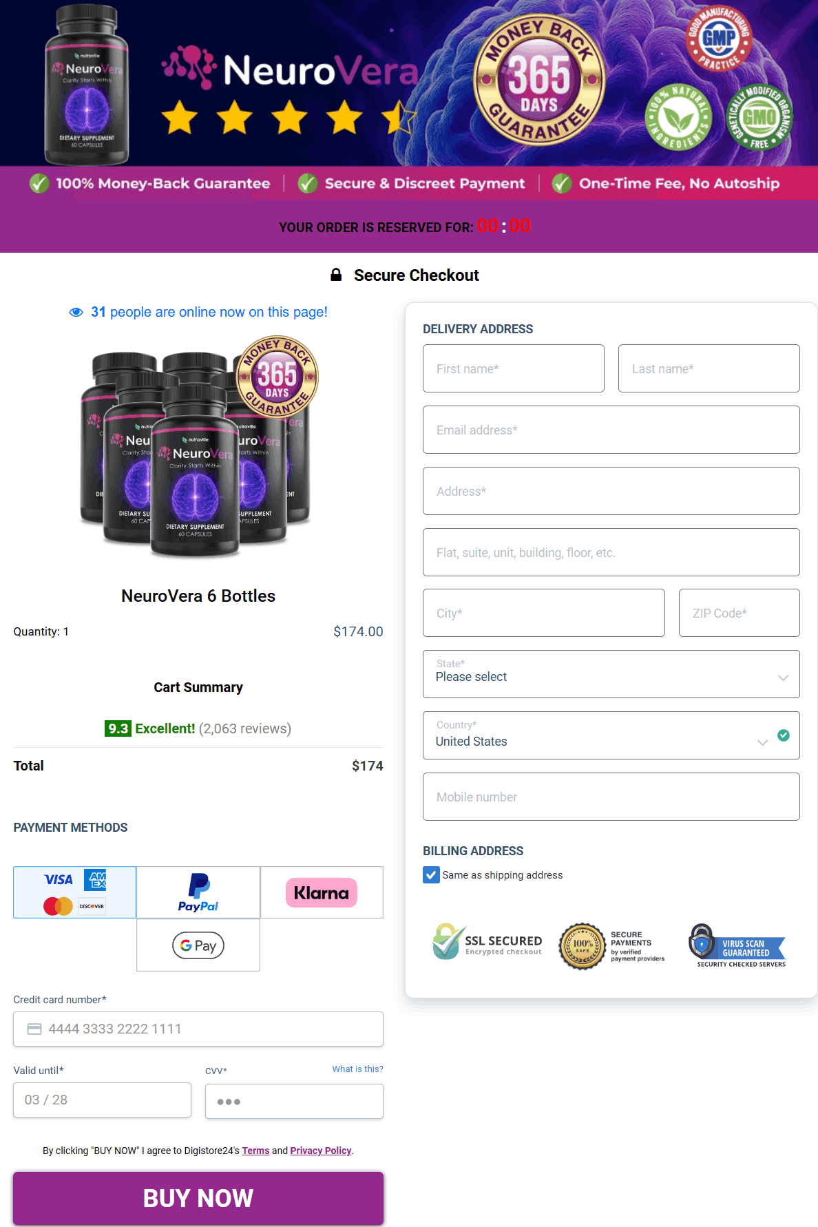NeuroVera-secure checkout page